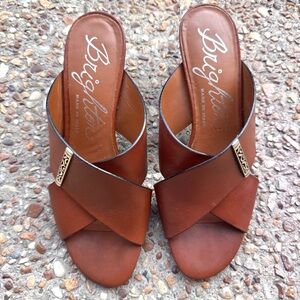 Brighton Leather Tiegs Cross Strap Heel Sandals Size 7.5